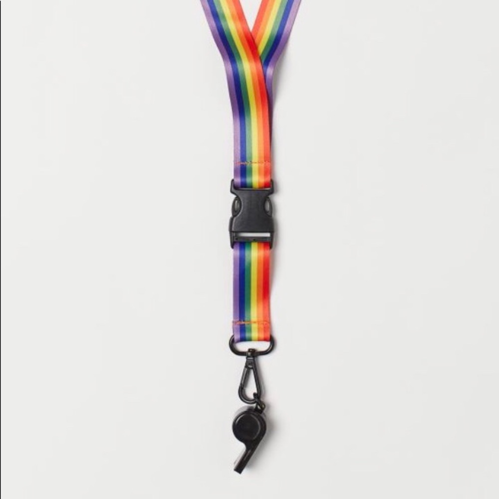 H & M Pride Multi Color Key Lanyard w Whistle New